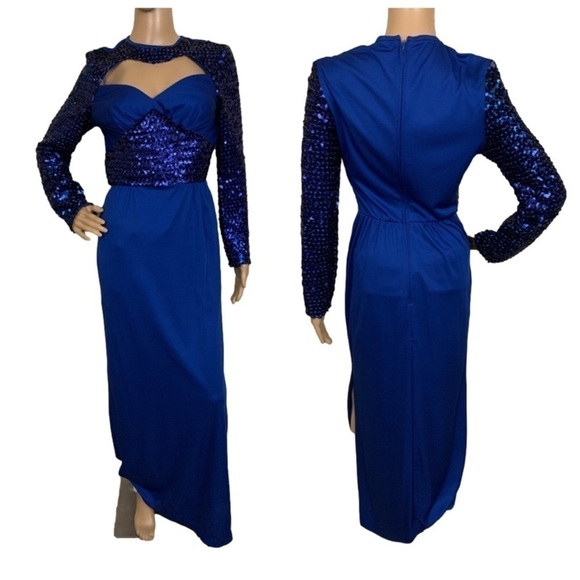 Vintage 1980s Blue Long Length Evening Gown Size 9/10 Prom Formal Homecoming - Picture 1 of 5
